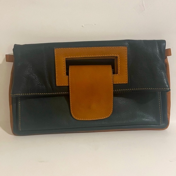 Dark Green Firenze Italy -Genuine Leather Clutch Bag - Picture 1 of 12